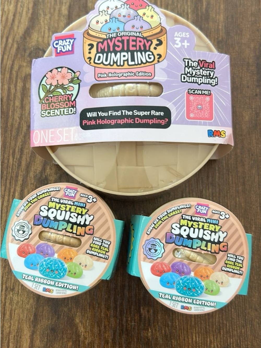 Rms Mystery dumplings, 3 pack, mini teal edition and regular size cherry blossom